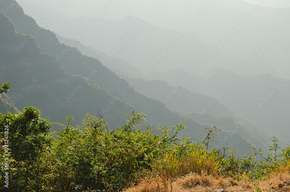 Landscape. Soft focus. Background. Backdrop. Wallpaper. Mahabaleshwar, Maharashtra, India, Asia.