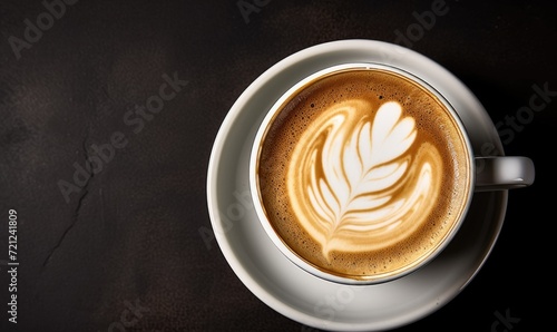 A cup of latte macchiato coffee. Top view. photo