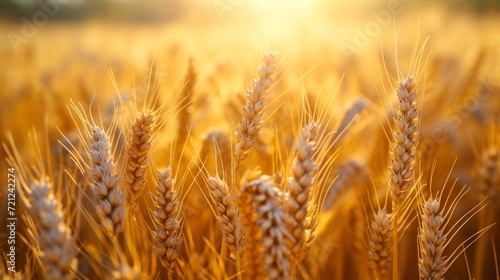 Earing wheat field in sunny summer weather