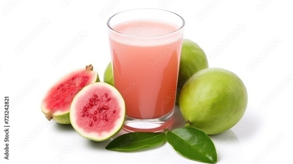 organic guava juice in glass cup on white background with fresh guava,Fresh guava juice and pink guava fruit organic guava juice in glass cup on white background with fresh guava,Fresh guava juice and pink guava fruit