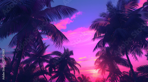 Palm trees framed by purple and pink shades of sunset create an incredible sight © john