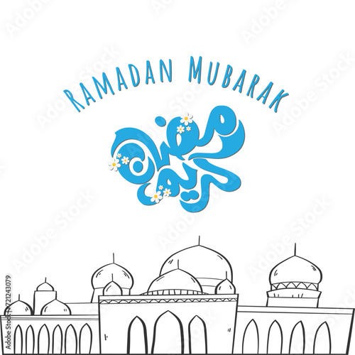 Ramadan Kareem Hand drawn Vector Illustration,Ramadan Mubarak Card Design, Social Media POst design isolated on white background 