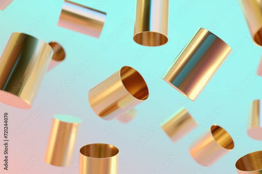 gold cylinder 3d cone against pastel background gold cylinder 3d cone against pastel background