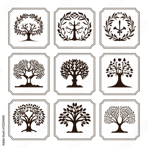 set of icons with various trees