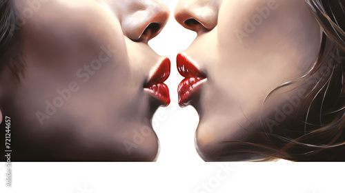 Charming women's lips of ideal shape, light touch of women's lips. The concept of female friendship, female relationships, LGBT community, tolerance. Close-up