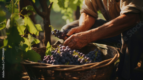 Hands of a farmer plucks grapes from the farm