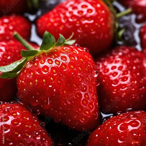 Red strawberry fruit background. Top view close up photo of red strawberries.