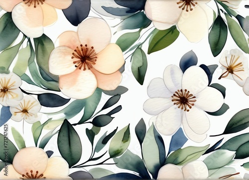 White floral background on watercolor simple flowers white background from Generative AI