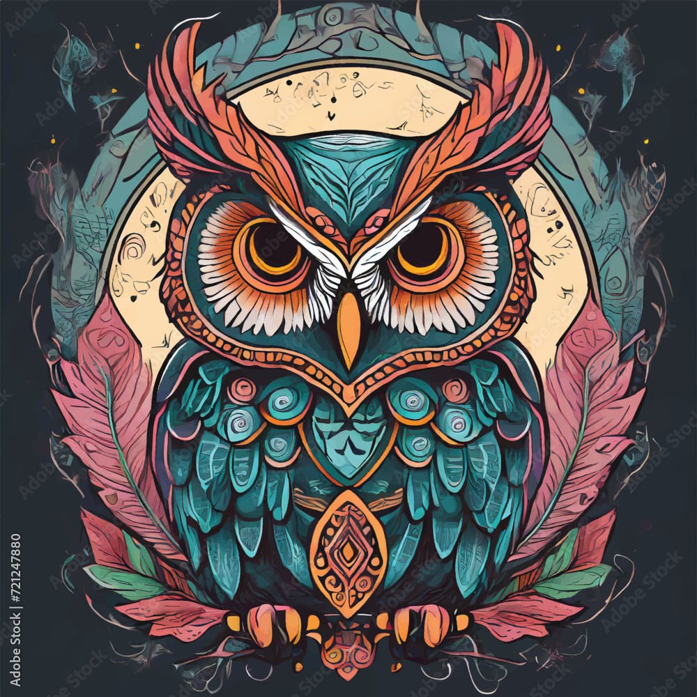 Naklejka premium Owl in vibrant painting with colorful brush splashes, vector illustration