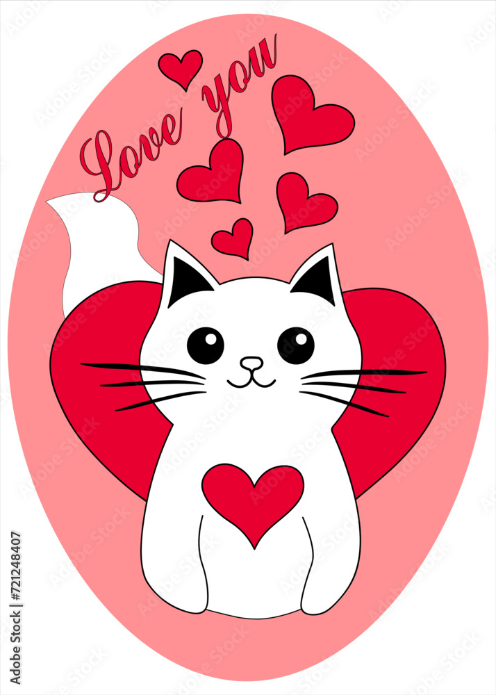 Valentines day card with cats and heart. Vector illustration. Valentines day card with cats and heart. Vector illustration.