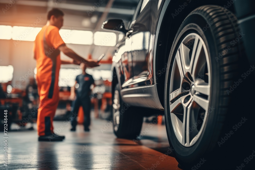car tire shop and service center garage, Auomobile repair and check up, mechanic Checking the car car tire shop and service center garage, Auomobile repair and check up, mechanic Checking the car
