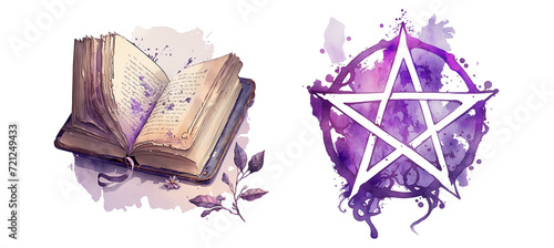 The dark witch's items are a spell book and a magic pentagram