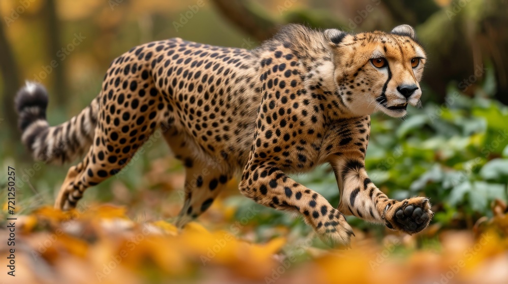 Cheetah in Action, Dynamic shot of a cheetah in full sprint, symbolizing speed and agility in the animal kingdom Cheetah in Action, Dynamic shot of a cheetah in full sprint, symbolizing speed and agility in the animal kingdom