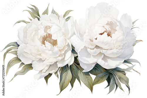 two white peony flowers  hand-painted style  isolated transparent background  paeonia  national flower of china