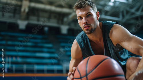 Basketball player on court. 