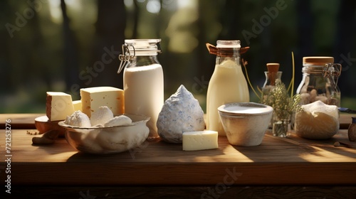 Generative AI - Different Milk Products in Rustic Setting