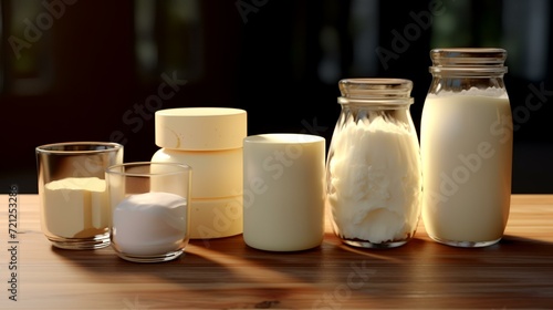 Generative AI - Different Milk Products in Rustic Setting