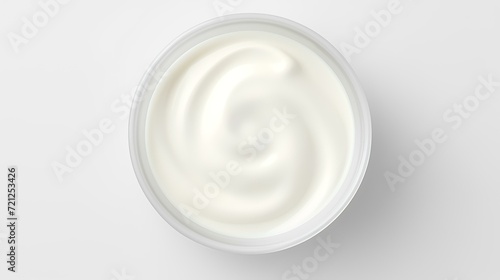 Glass Bowl with Creamy Yogurt on White Backgro