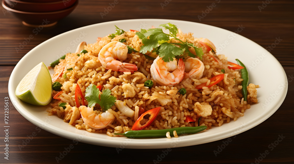 Mouthwatering Thai Fried Rice with Shrimp, Generative AI Mouthwatering Thai Fried Rice with Shrimp, Generative AI