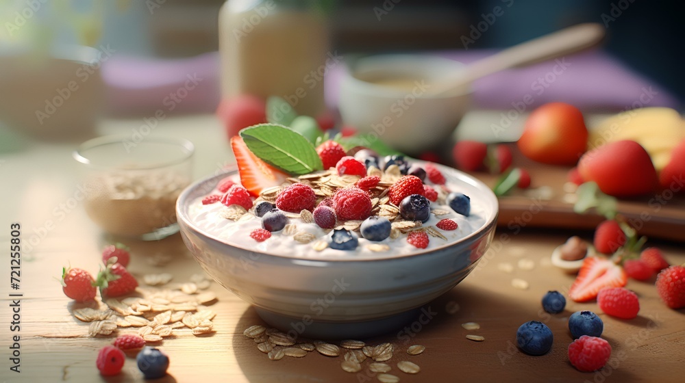 Healthy Mix of Oats, Creamy Yogurt, and Fruits
Healthy Mix of Oats, Creamy Yogurt, and Fruits