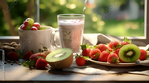 Healthy Rich Breakfast with Fruits and Vegetab

 photo