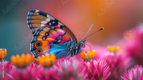 Colorful Butterfly Macro, Close-up of a vibrant butterfly resting on a flower, showcasing intricate details and colors