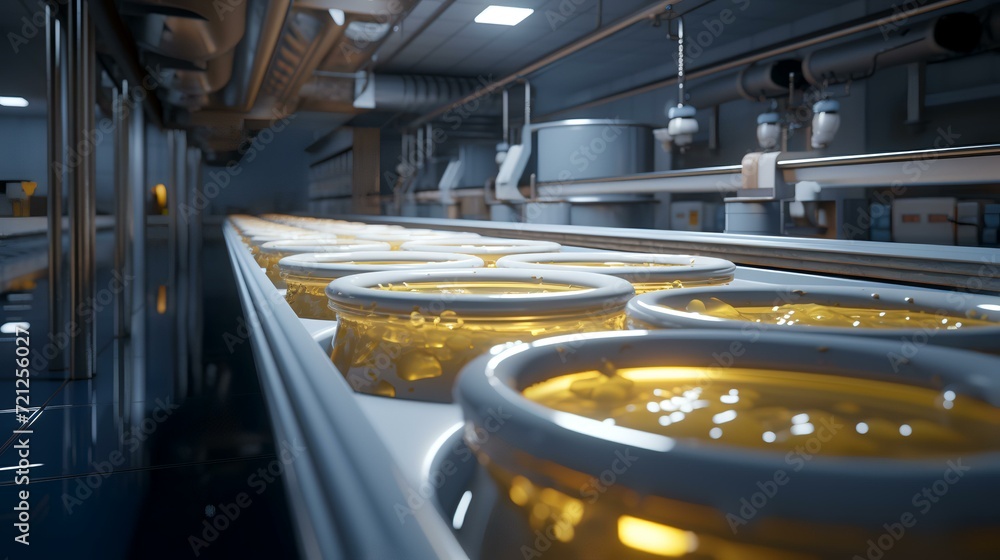 Fototapeta premium Isolated Yoghurt Manufacturing Conveyer Belt