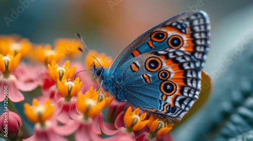 Colorful Butterfly Macro, Close-up of a vibrant butterfly resting on a flower, showcasing intricate details and colors