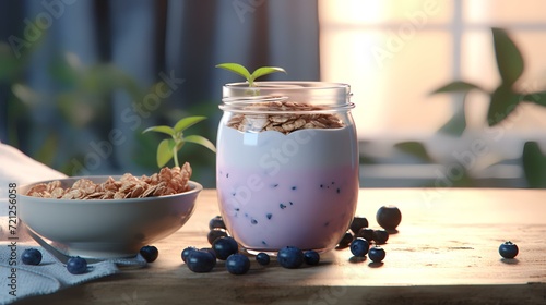 Jar of Blueberry Yogurt with Granola 8k Realis