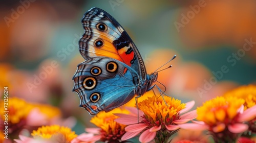 Colorful Butterfly Macro, Close-up of a vibrant butterfly resting on a flower, showcasing intricate details and colors