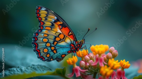 Colorful Butterfly Macro, Close-up of a vibrant butterfly resting on a flower, showcasing intricate details and colors