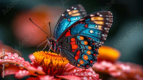 Colorful Butterfly Macro, Close-up of a vibrant butterfly resting on a flower, showcasing intricate details and colors