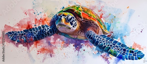 Unique watercolor painting of a sea turtle on canvas.