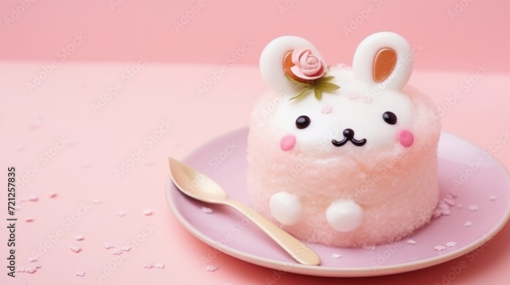 Cute bento cake with delicious cream on pink background – sweet treats, dessert delight, copy space available Cute bento cake with delicious cream on pink background – sweet treats, dessert delight, copy space available