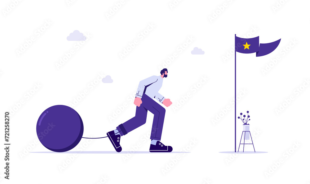 Keep moving forward despite many obstacles and problems. the struggle of a businessman, illustration of an entrepreneur trying or struggling to reach the flag of success Keep moving forward despite many obstacles and problems. the struggle of a businessman, illustration of an entrepreneur trying or struggling to reach the flag of success