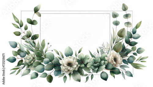 watercolor  floral frames flower with green eucalyptus leaves clipart #721258671