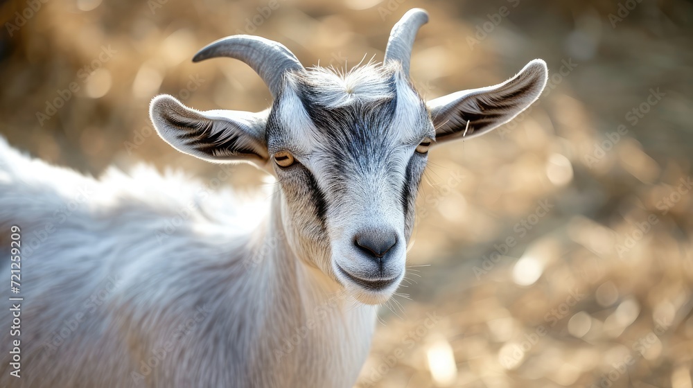 Portrait of a goat on a farm. Beautiful goat on a farm. Portrait of a goat on a farm. Beautiful goat on a farm.