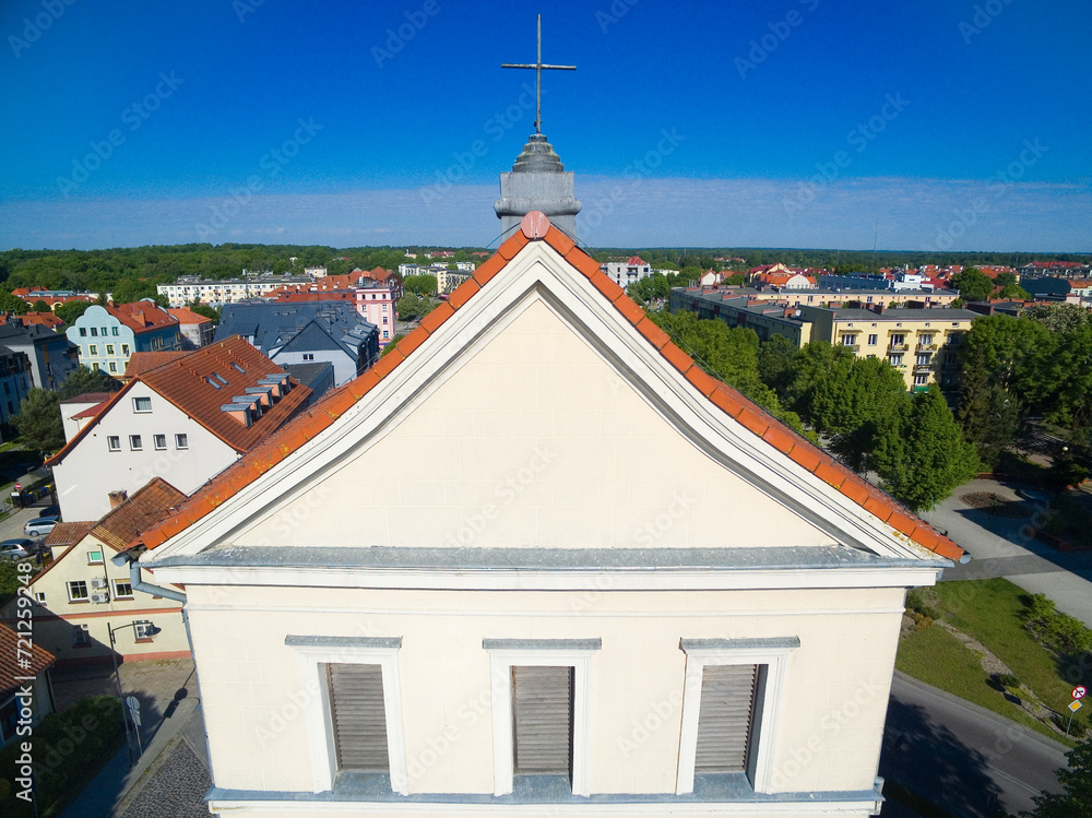 Tower of Lutheran Church in Gizycko town, Poland (former Loetzen, East Prussia)