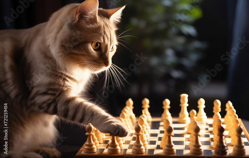 Cute cat in front of a chess board created with Generative AI technology