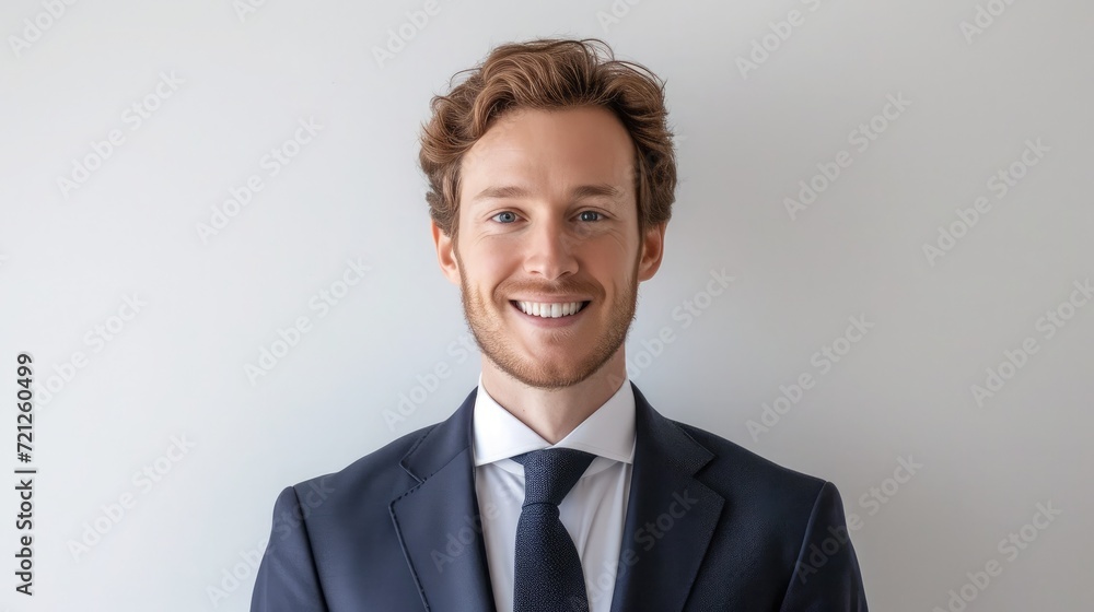 Portrait of handsome caucasian man in formal suit looking at camera smiling with toothy smile isolated in white background. Portrait of handsome caucasian man in formal suit looking at camera smiling with toothy smile isolated in white background.
