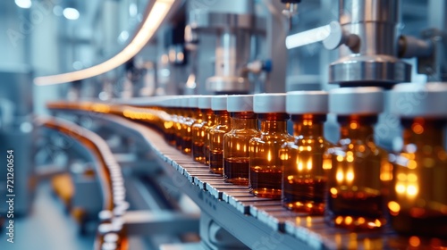 Production of Vaccines and Vials in Pharmaceutical Facility. Laboratory machines craft chemical glass bottles, symbolizing the forefront of healthcare innovation. Generative AI