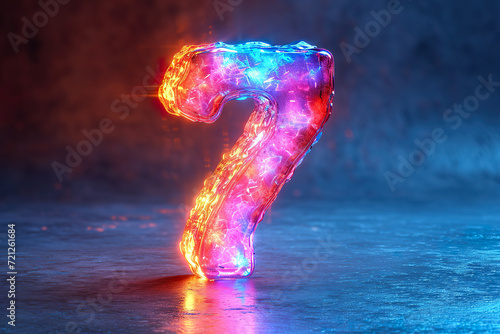 Number 7 - colorful glowing outline alphabet symbol on blue lens flare dark background
