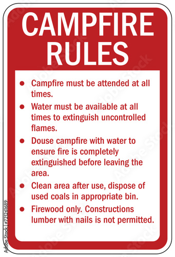 Campfire safety sign campfire rules