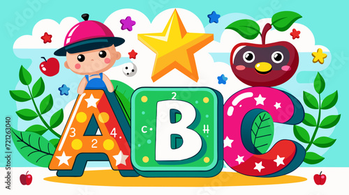 Colorful children's educational abc illustration with cute character
