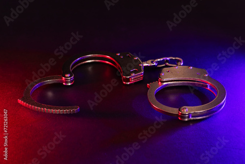 Wallpaper Mural Silhouette of handcuffs. Image with the flashing red and blue police lights dark background. Torontodigital.ca