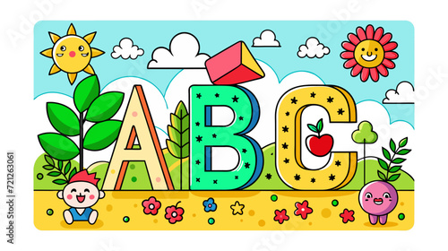 Colorful abc alphabet vector illustration with cute characters