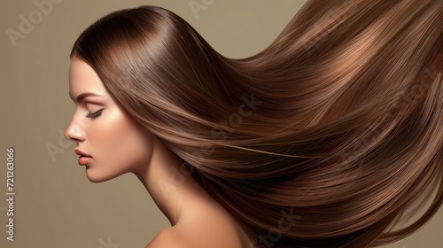 Beautiful model girl with shiny brown straight long hair Care