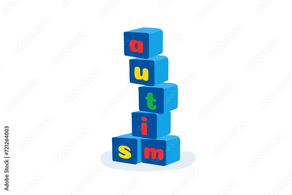 Cubes tower with letters autism Vector illustration Isolated in cartoon. World Autism Awareness Day. Cubes tower with letters autism Vector illustration Isolated in cartoon. World Autism Awareness Day.