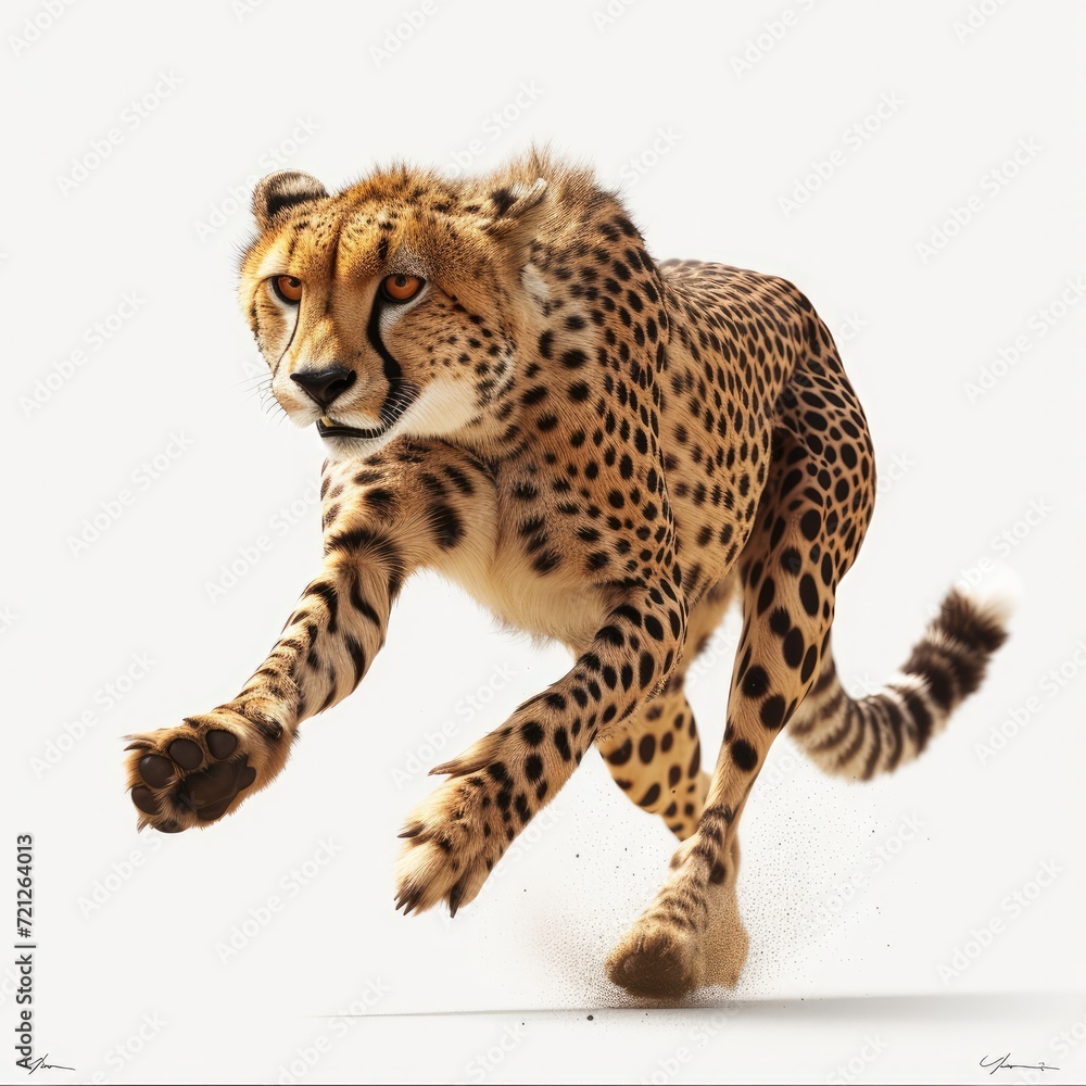 Cheetah is jumping in solid white background Cheetah is jumping in solid white background