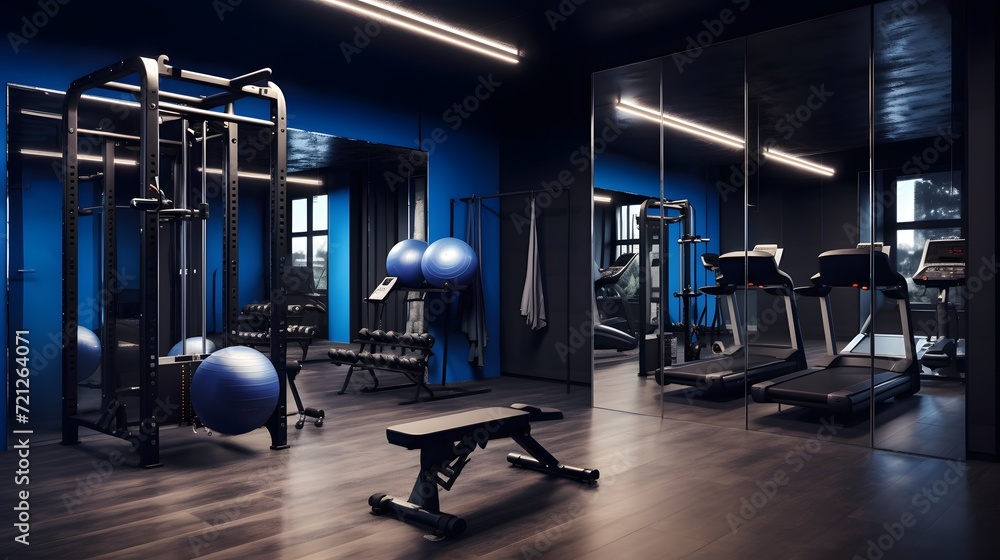 A gym with rubber flooring, wall mirrors, and a variety of exercise equipment, inspiring fitness